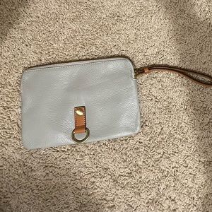 Grey leather wristlet